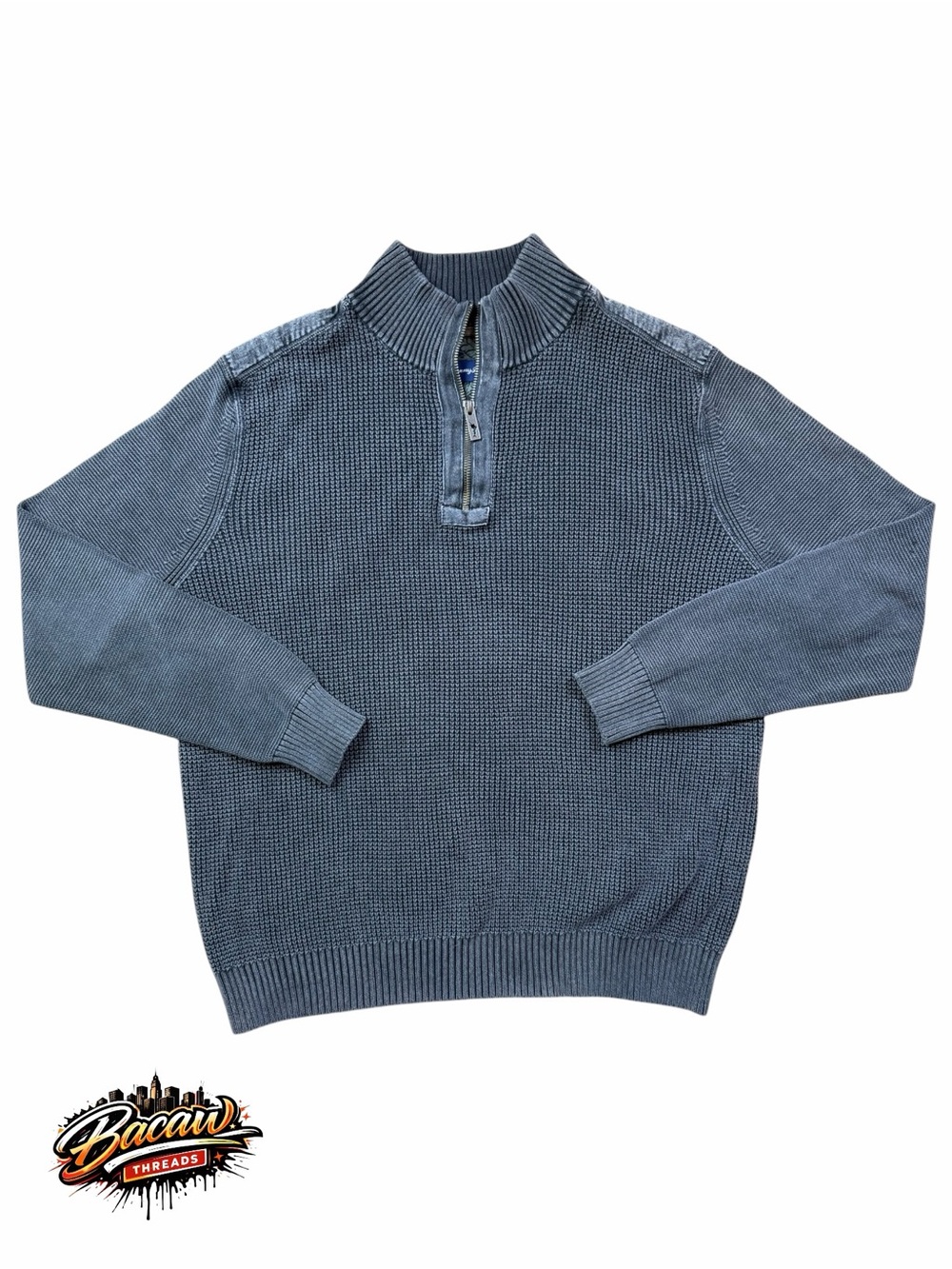 Tommy Bahama Men's Quarter Zip-Neck Knit Waffle Pullover Sweater Gray